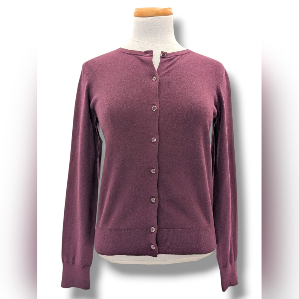 NWT Ann Taylor Factory Sz Small Women Burgundy|Purple Cardigan Soft Cotton|Nylon - Picture 11 of 16